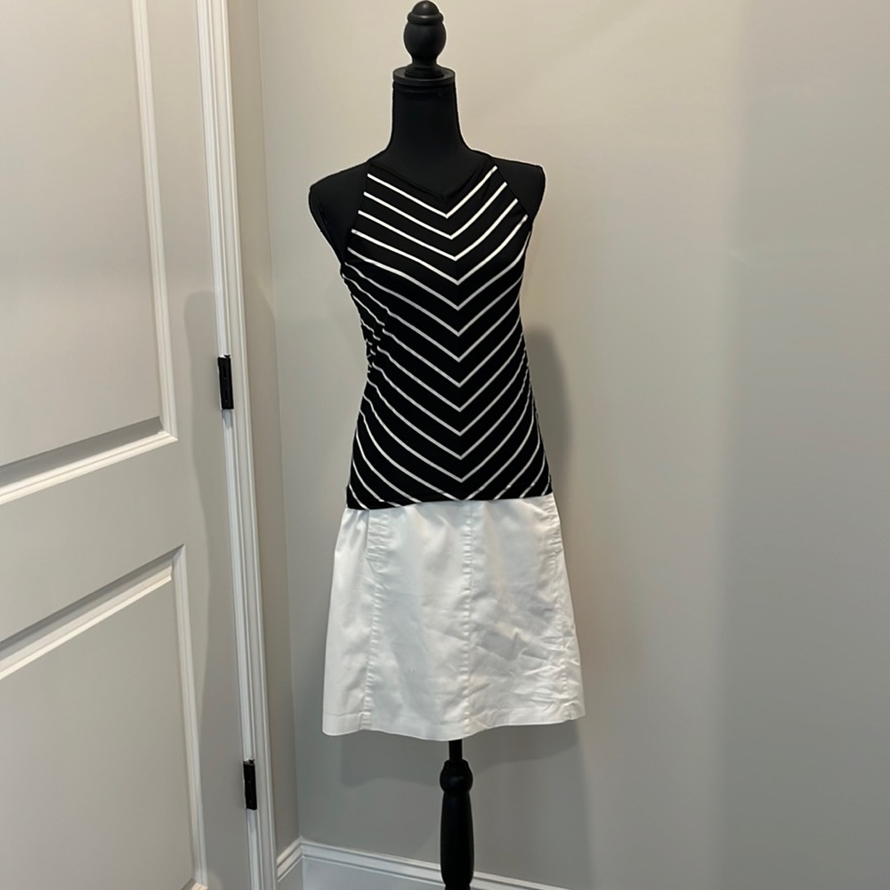 Black and white striped halter top